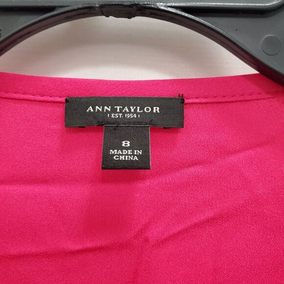 Ann Taylor Women's Fuchsia Lightweight 1/2 Button Military Pullover Blouse Top 8 - Picture 5 of 7